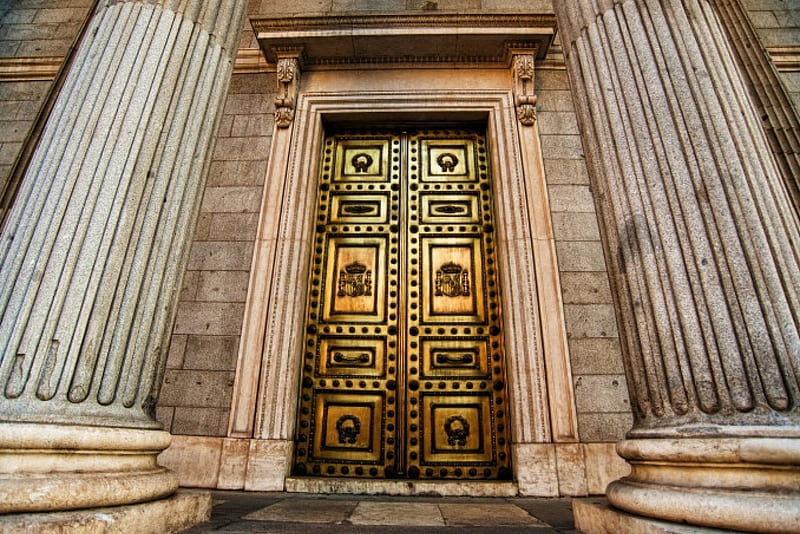 Doors, gate, columns, golden gate, golden, old, column, door, HD wallpaper