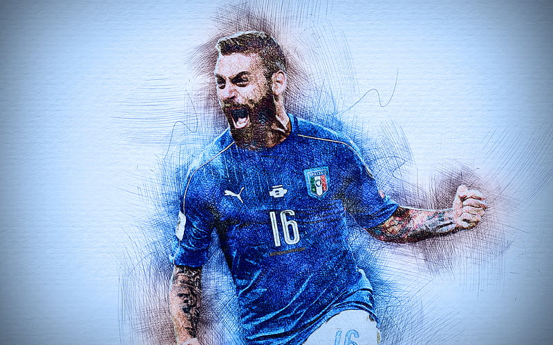 Danielle De Rossi, Italian football team, artwork, soccer, De Rossi, footballers, drawing De Rossi, Italy National Team, HD wallpaper