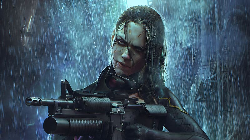 Rain, Weapon, Cyberpunk, Sci Fi, Woman Warrior, HD wallpaper