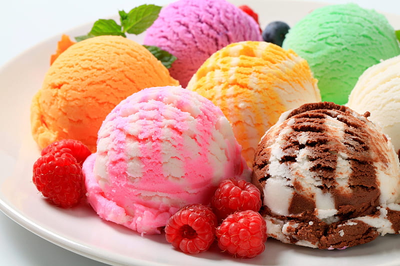 Ice Cream, fruit, colorful, ball, yummy, dessert, HD wallpaper