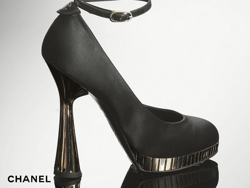 Chanel shoe, platform, black, heels, shoes, HD wallpaper