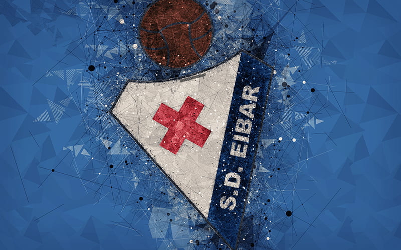 SD Eibar creative logo, Spanish football club, Eibar, Spain, geometric art, blue abstract background, LaLiga, football, emblem, Eibar FC, HD wallpaper