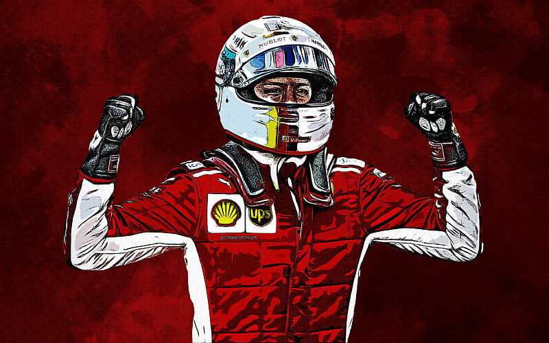 Sebastian Vettel art, drawing, grunge art, German racing driver, Formula 1, creative paint art, F1, red grunge background, HD wallpaper