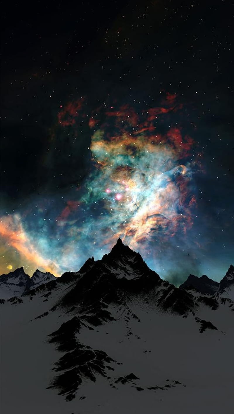 mountain, color, light, space, sparkle, HD phone wallpaper