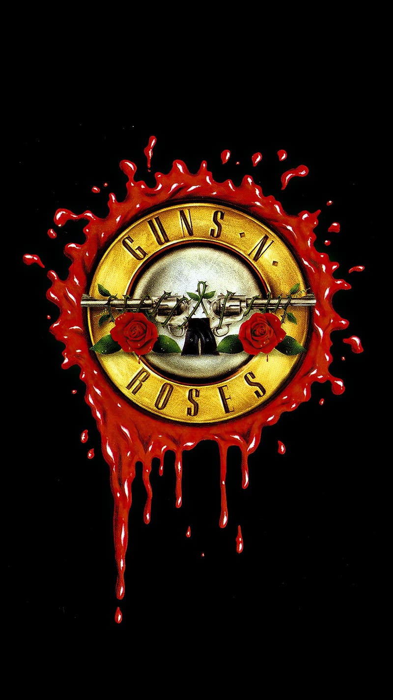 Guns N Roses, Red Paint Background, rock band, animated logo, HD phone wallpaper