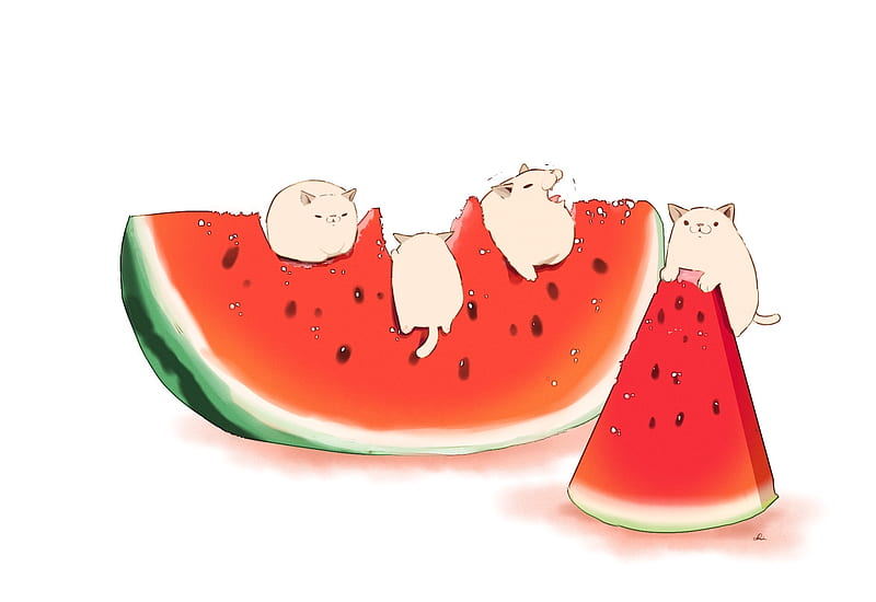 Girls eating watermelon, vara, girl, anime, watermelon, summer, manga, hat,  HD wallpaper | Peakpx