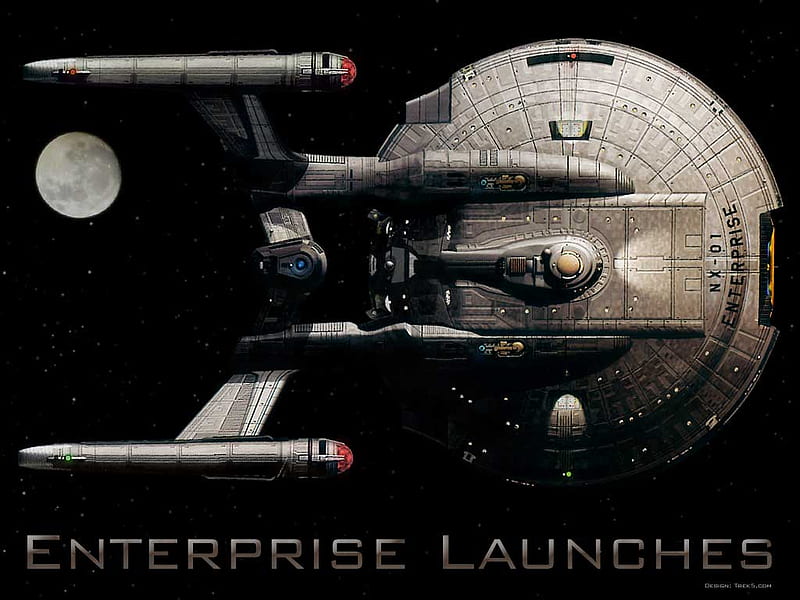 Star Trek, moon, ship, space, science fiction, scifi, enterprise, HD wallpaper