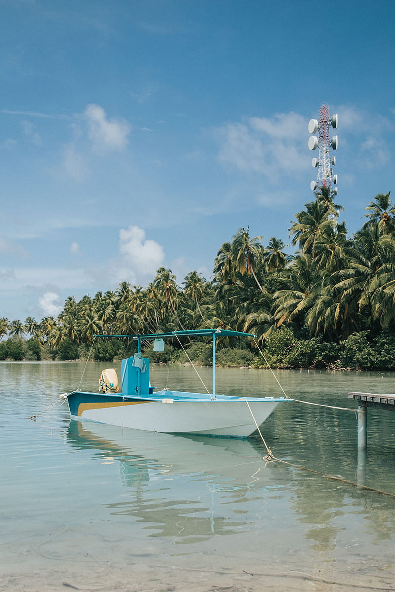Boat parked, maldives, nature, sea, vacation, views, HD phone wallpaper