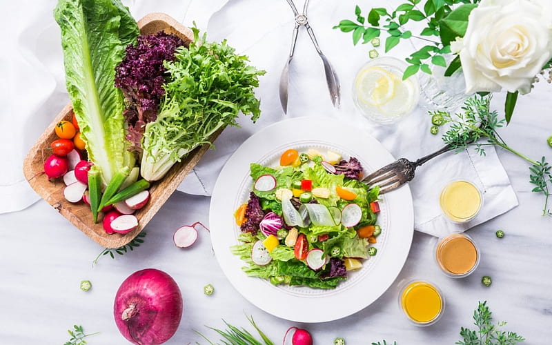 Delicious Salad, delicious, onion, food, healthy, vegetables, salad, HD wallpaper