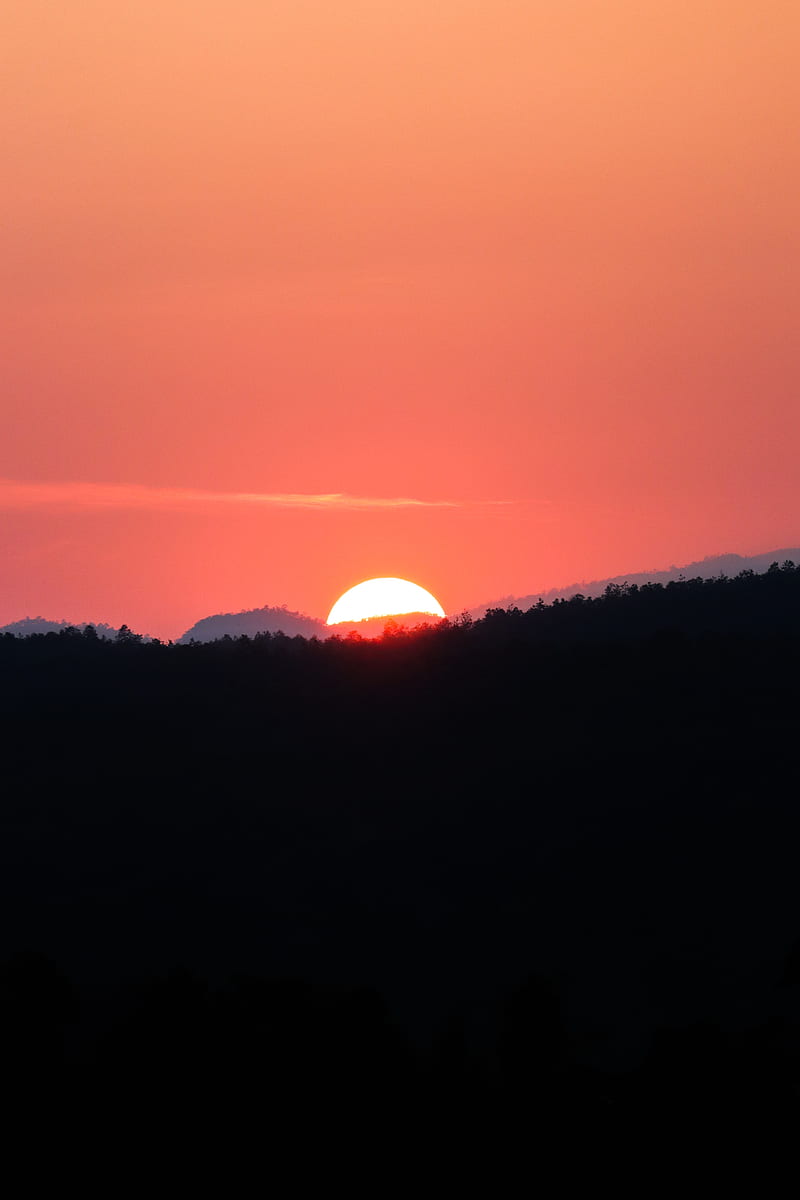 sunset, sun, red, dusk, landscape, HD phone wallpaper