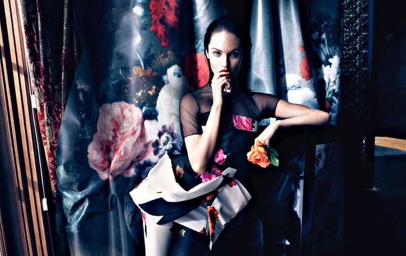 Candice Swanepoel, blumarine, girl, model, flower, beauty, camilla akrans, woman, HD wallpaper
