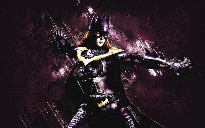 Batgirl, superhero, purple stone background, creative art, Batgirl character, Batman, HD wallpaper