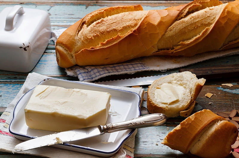 Bread & Butter, bakery, still life, butter, food, bread, HD wallpaper