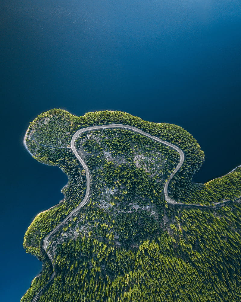 island, road, aerial view, water, land, HD phone wallpaper