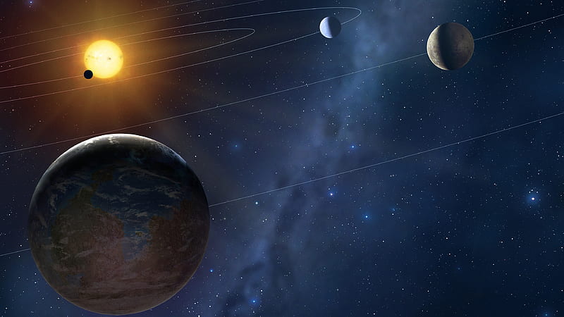 The solar system, planets, open space, orbits of the planets, Earth, Venus, Planets of the Solar System, Sun, HD wallpaper