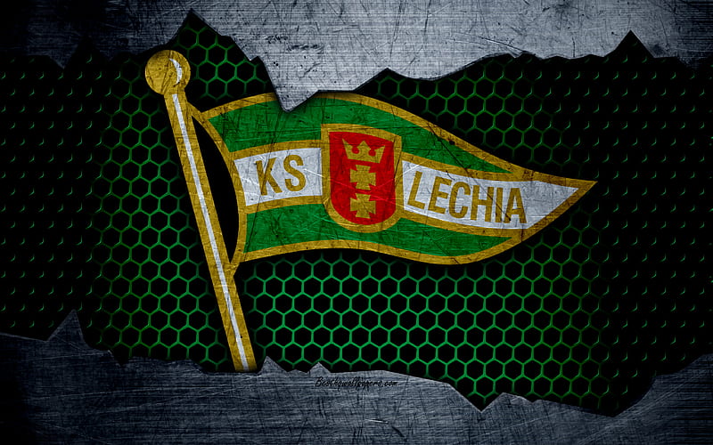 Lechia logo, Ekstraklasa, soccer, football club, Poland, grunge, Lechia Gdansk, metal texture, Lechia FC, HD wallpaper
