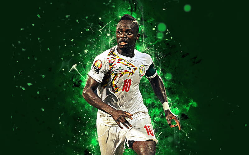 Sadio Mane, abstract art, Senegal National Team, fan art, Mane, soccer, footballers, neon lights, Senegalese football team, HD wallpaper