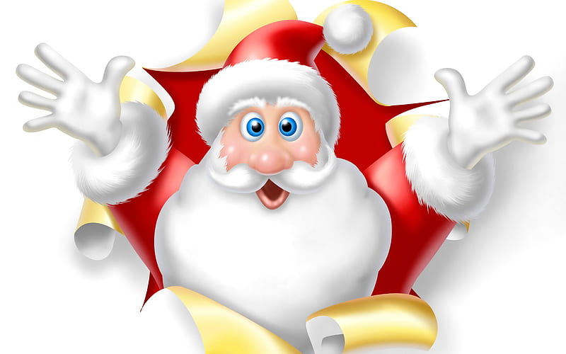 Santa Claus, torn paper, Christmas, background with Santa Claus, Christmas background, HD wallpaper