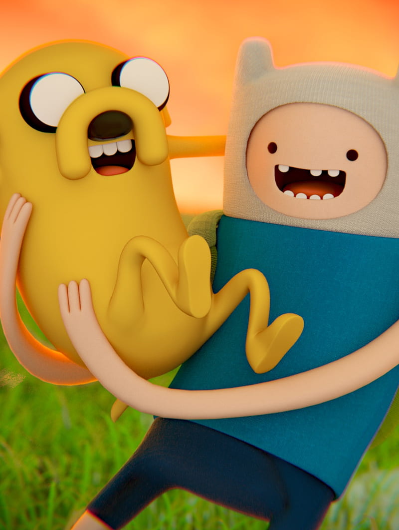 Adventure Time, 3d, cartoon, colors, cute, finn, jake, HD phone wallpaper