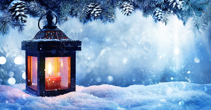 Winter Lantern , candle, show, lantern, showflake, bonito, winter, light, HD wallpaper