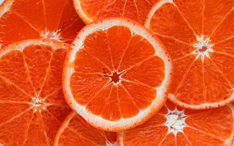 oranges, fruit background, citruses texture, background with chopped oranges, chopped circle closeup oranges, HD wallpaper
