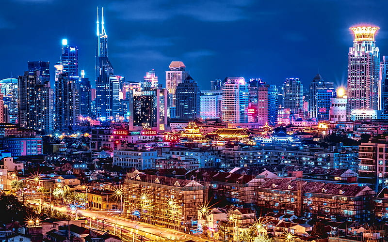Shanghai nightscapes, metropolis, modern buildings, skyscrapers, China, Asia, Shanghai at night, HD wallpaper