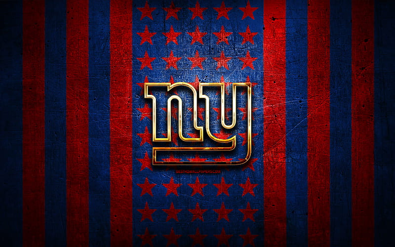 New York Giants flag, NFL, blue red metal background, american football team, New York Giants logo, USA, american football, golden logo, New York Giants, NY Giants, HD wallpaper