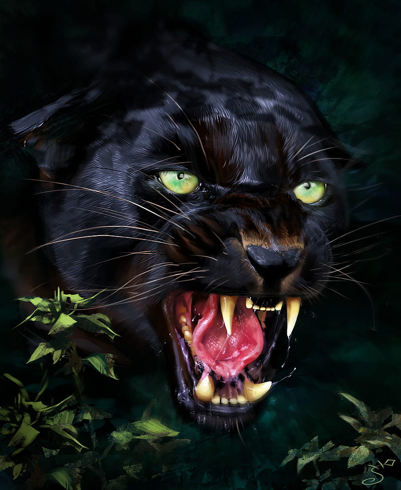 jaguar, grin, predator, fangs, art, HD phone wallpaper