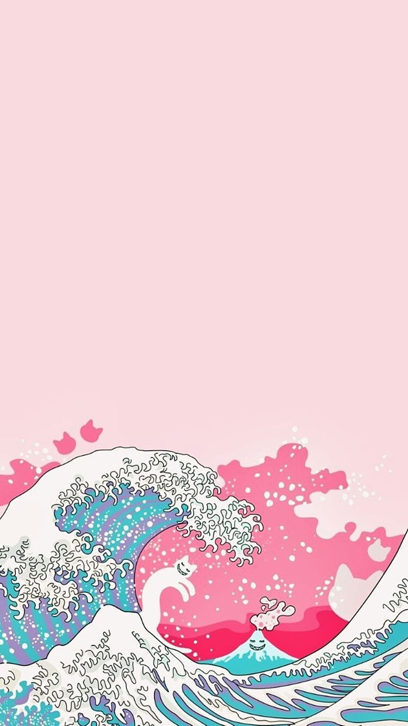 Japanese Wave With Flowers Across It Background Picture Of Aesthetic  Wallpaper Background Image And Wallpaper for Free Download