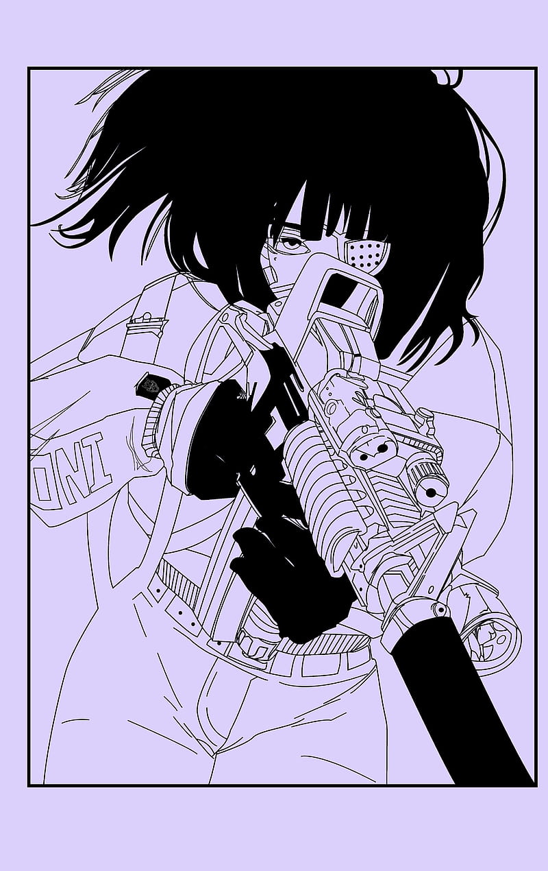 ONI GUN, anime, black, girl, illustration, love, mad, no, purple, HD phone wallpaper