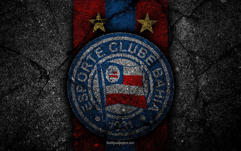 Bahia FC, logo, Brazilian Seria A, soocer, black stone, Brazil, Esporte Clube Bahia, football club, asphalt texture, FC Bahia, HD wallpaper