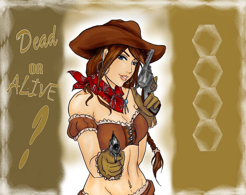 Bounty Hunter, art, female, hats, fun, cute, guns, anime, cowgirls