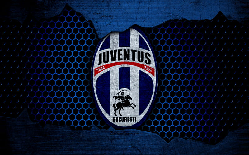 Juventus Bucuresti logo, Liga 1, soccer, football club, Liga I, Romania, grunge, metal texture, Juventus Bucuresti FC, HD wallpaper