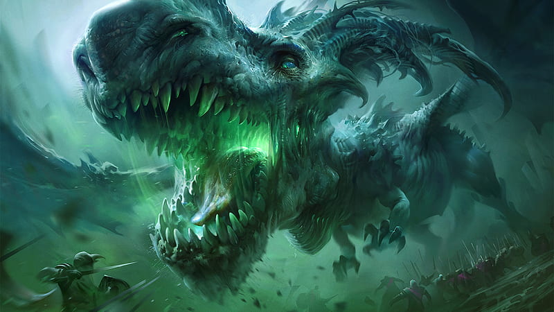 Fantasy Green Dragon Is Roaring Dreamy, HD wallpaper
