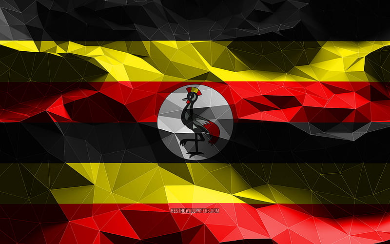 Ugandan flag, low poly art, African countries, national symbols, Flag of Uganda, 3D flags, Uganda, Africa, Uganda 3D flag, Uganda flag, HD wallpaper