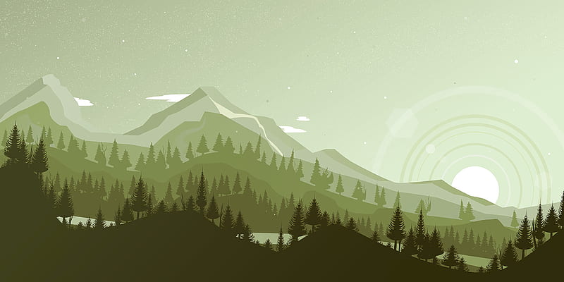 mountains, sunset, landscape, vector, HD wallpaper