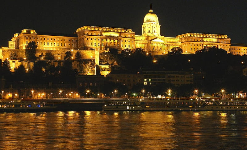 Buda Castle - Budapest - Hungary, city, river, hill, castle, HD wallpaper