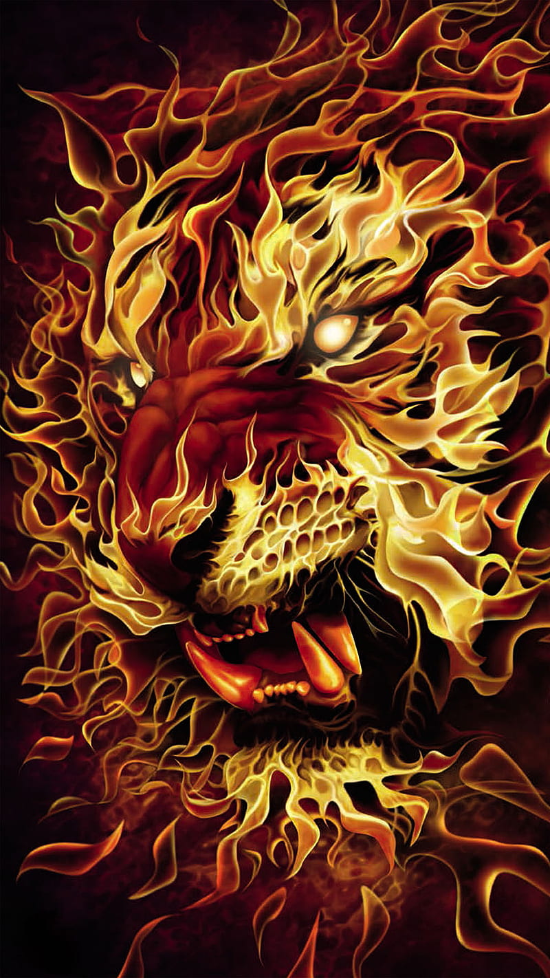 lion on fire, angry, animal, burn, mad, wild, HD phone wallpaper