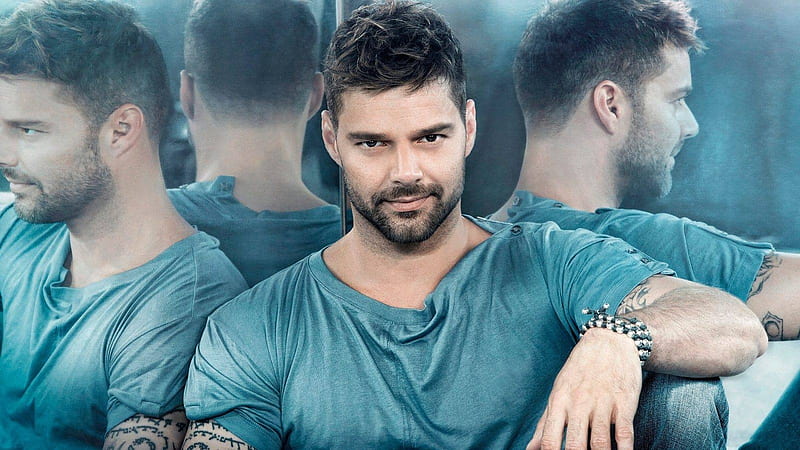 Ricky Martin, artist, mirror, man, singer, blue, HD wallpaper