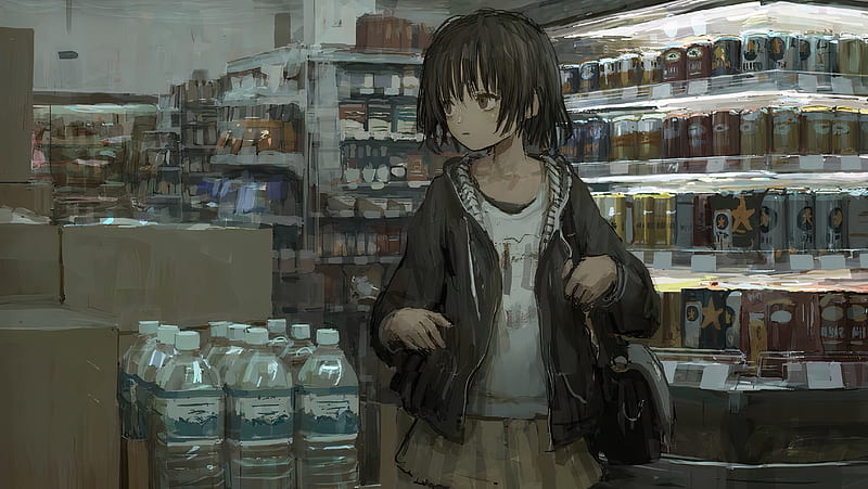 Anime, Girl, Mall, HD wallpaper