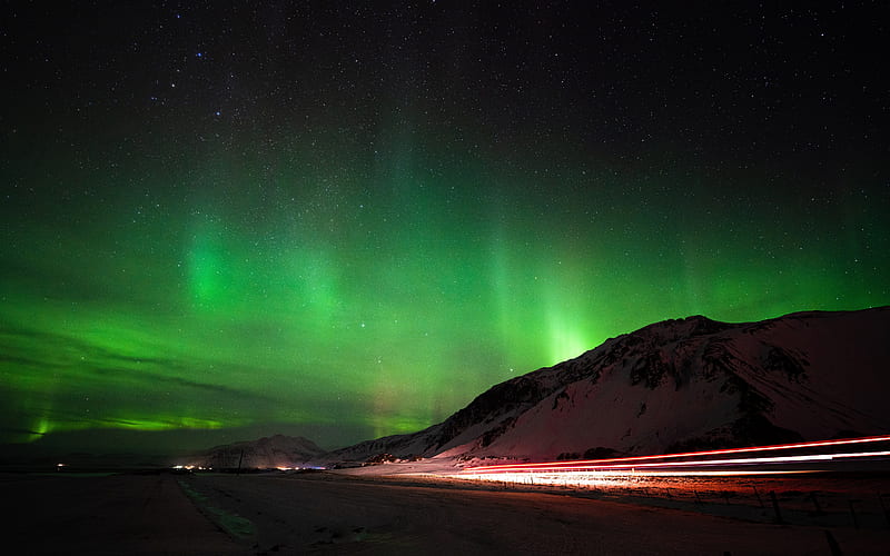 Norway Arctic Circle Highway Night Aurora, HD wallpaper