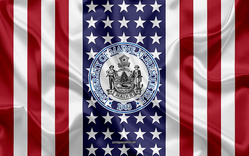 University of Maine at Presque Isle Emblem, American Flag, University of Maine at Presque Isle logo, Presque Isle, Maine, USA, University of Maine at Presque Isle, HD wallpaper