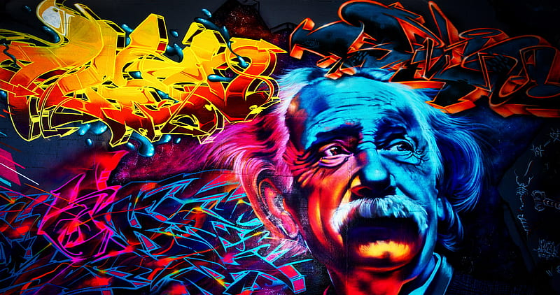 Graffiti Einstein, abstract, albert, albert einstein, art, colorful, street, street art, HD wallpaper