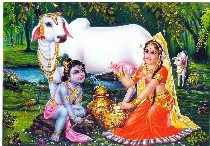 Yashoda krishna, cute, child, cow, krishna, HD wallpaper | Peakpx