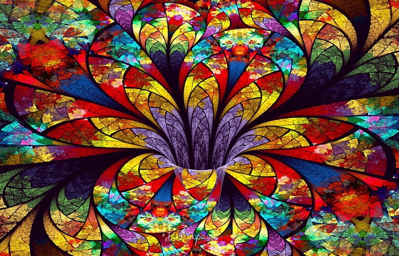 Stained Glass Flower, pretty, stained glass, digital, colors, wild colors, abstract, Flower, HD wallpaper