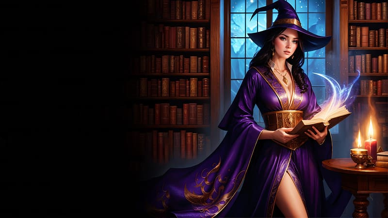 Witch, spell, book, halloween, gurl, hat, blue, superb, frumusete, fantasy, gorgeous, HD wallpaper