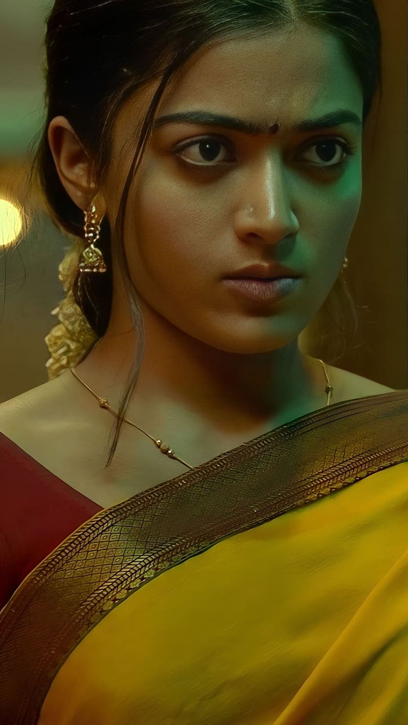 Rashmika mandanna, telugu actress, saree beauty, HD phone wallpaper