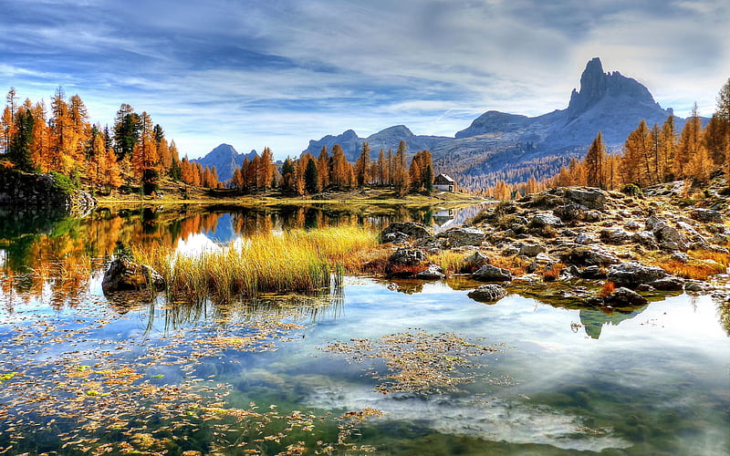 Italy autumn, lake, mountains, Europe, HD wallpaper