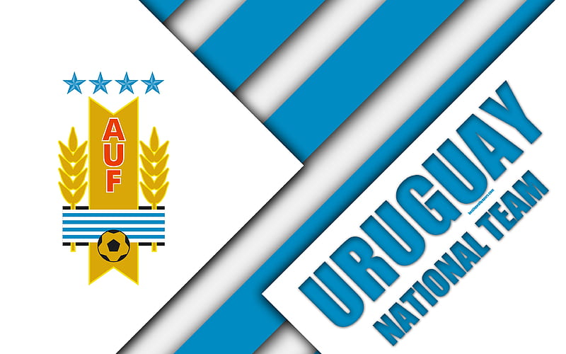 Uruguay national football team emblem, material design, blue white abstraction, Uruguayan Football Association, logo, football, Uruguay, coat of arms, HD wallpaper