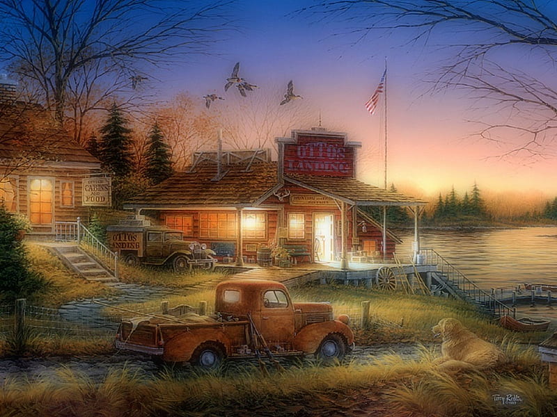 ★Total Comfort★, architecture, autumn, cottages, farms, attractions in dreams, bonito, pick-up, most ed, digital art, seasons, paintings, people, sunsets, trucks, night, harvest, fall season, lanterns, lovely, colors, love four seasons, creative pre-made, sky, trees, nature, HD wallpaper